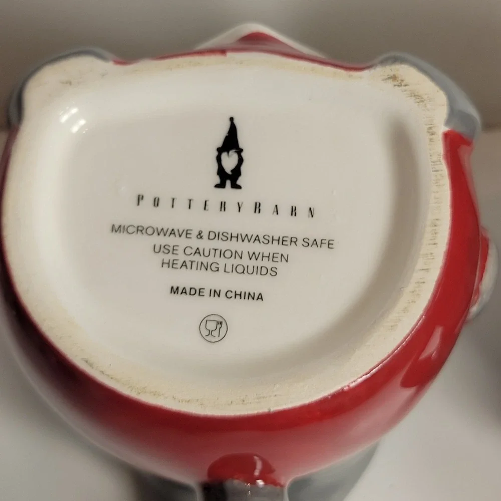 Pottery Barn Gnome Mugs Set of‎ 2 Red Grey Ceramic Holiday Christmas